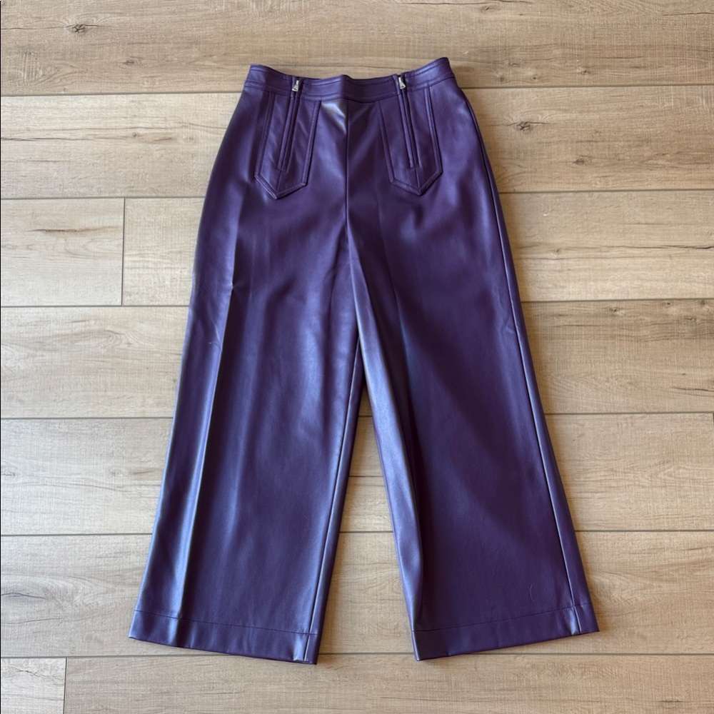 Avec Les Filles Deep Purple Wide Vegan Leather Leg Pants